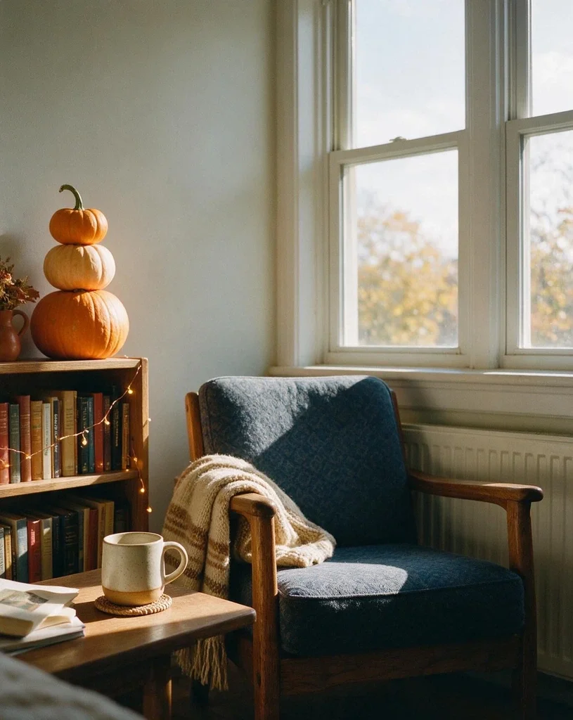 Bedroom Corner Styled for Fall Fright 1