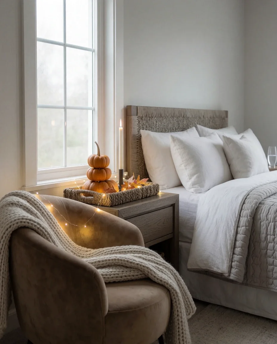 Bedroom Corner Styled for Fall Fright 2