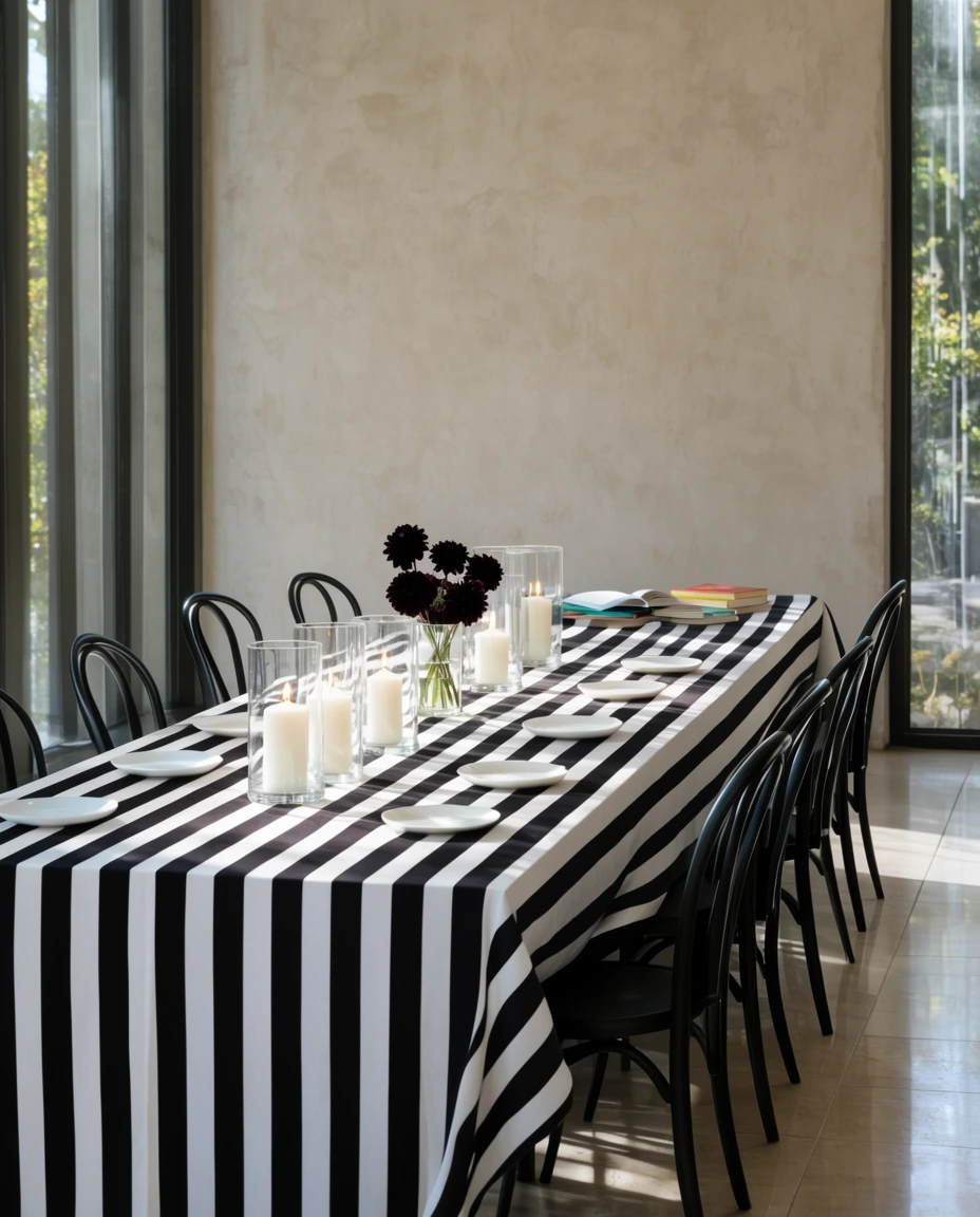 Black and White Striped Linens 1