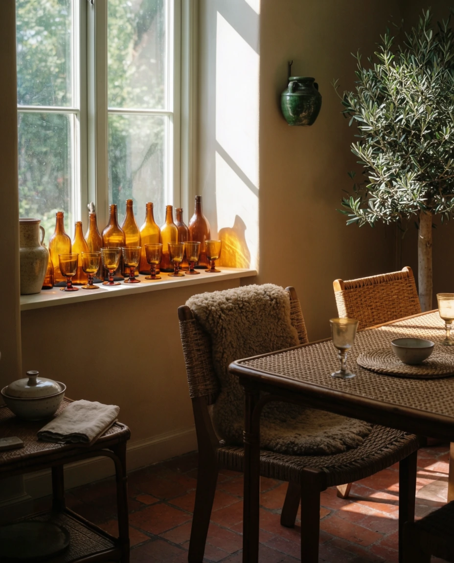 Boho Rattan with Amber Glass 1