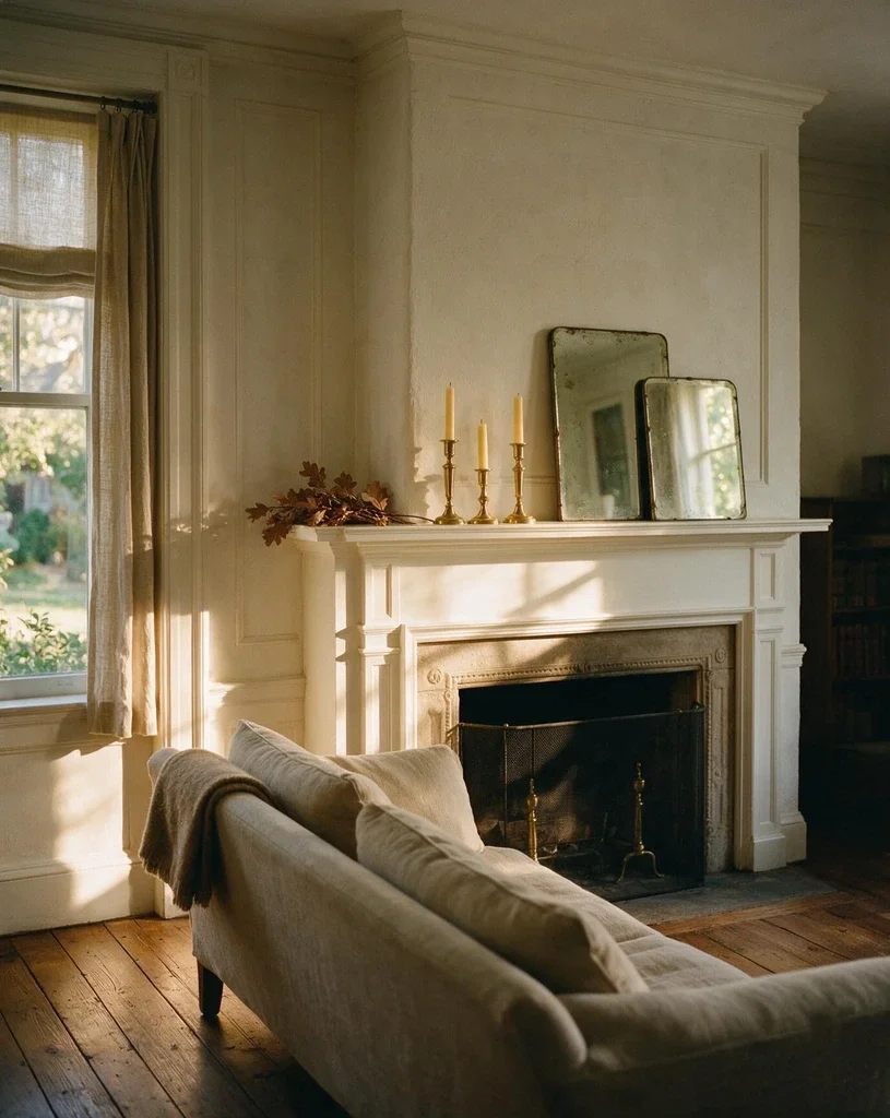 Candlelit Mantel with Antique Mirrors 1