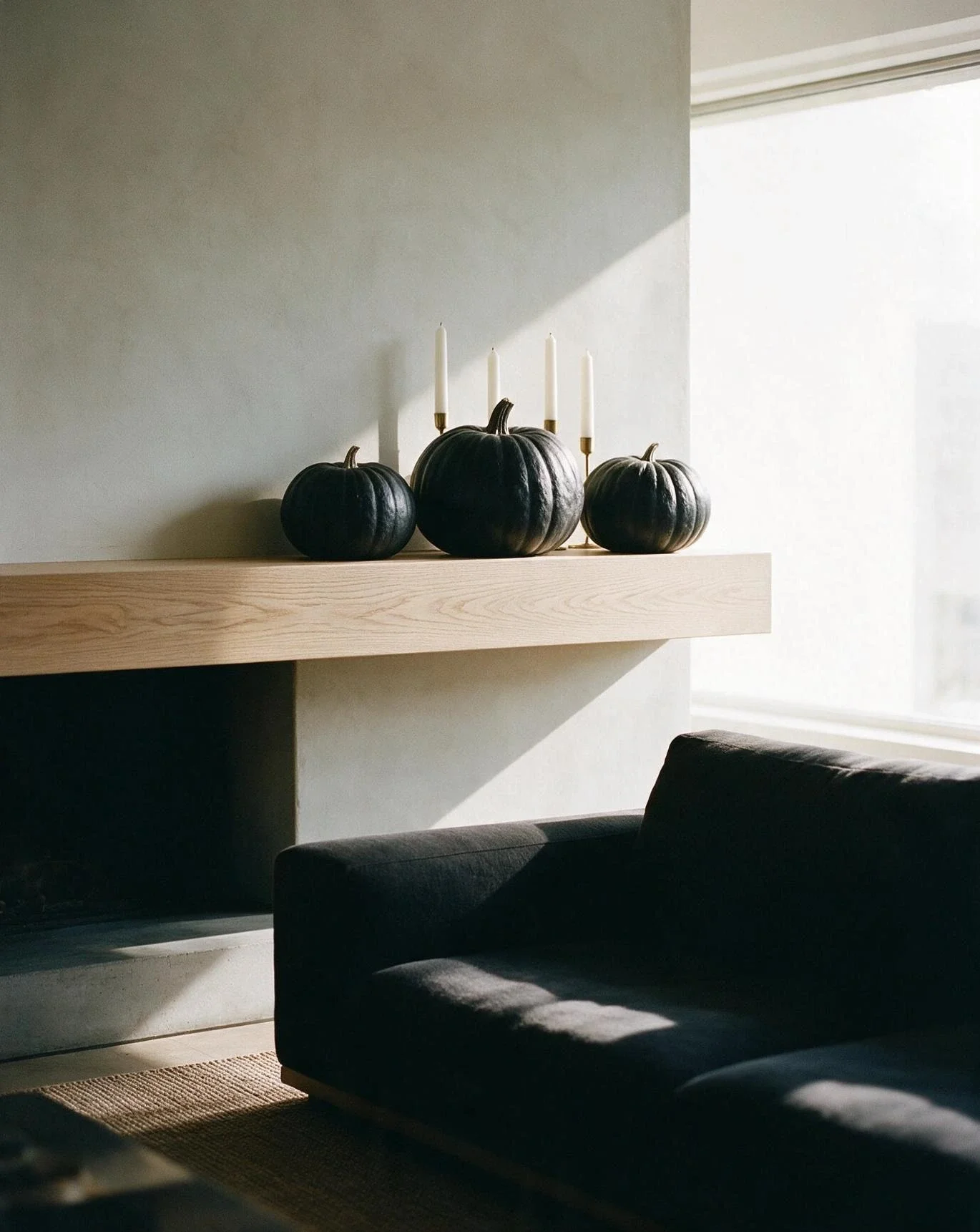 Charcoal Pumpkins and White Candles 1