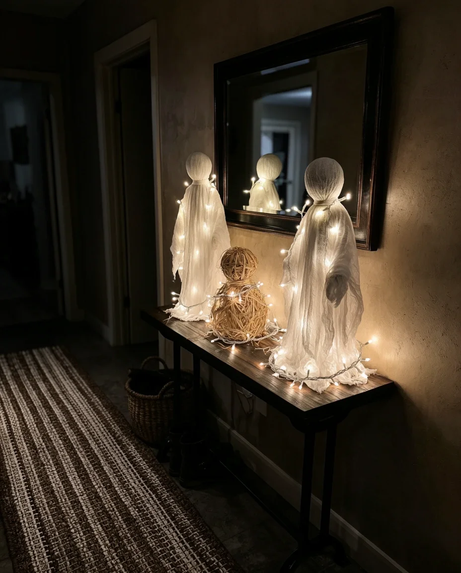 Cheesecloth Ghosts with Twinkle Lights 1