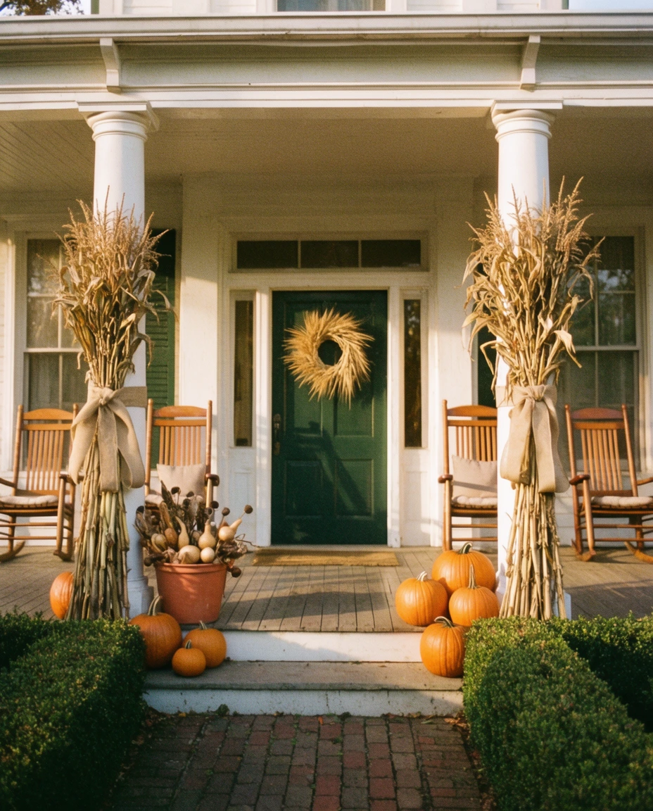 Cornstalks Bound with Burlap Ribbon 2