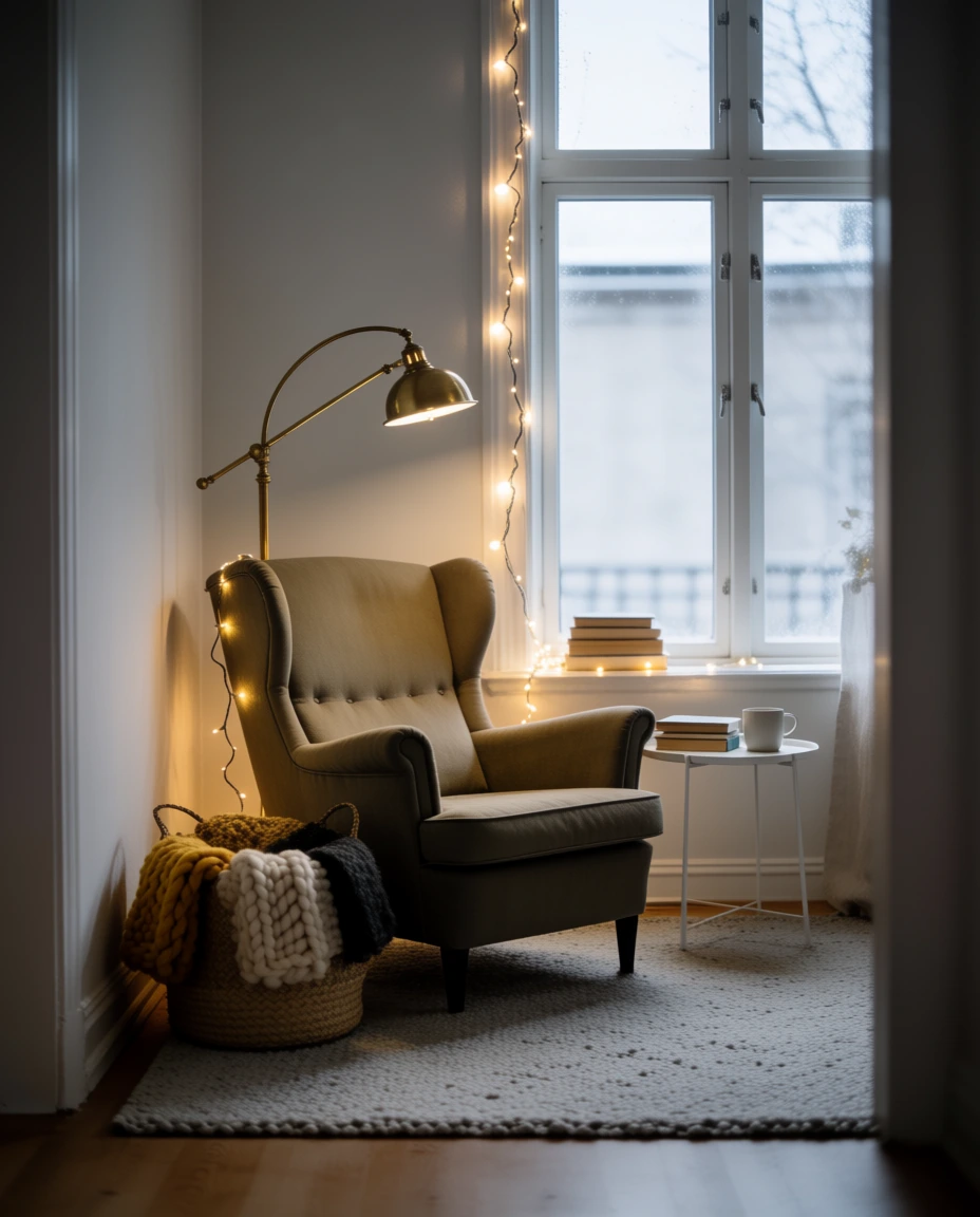 Cozy Reading Nook with Wool Throws 1