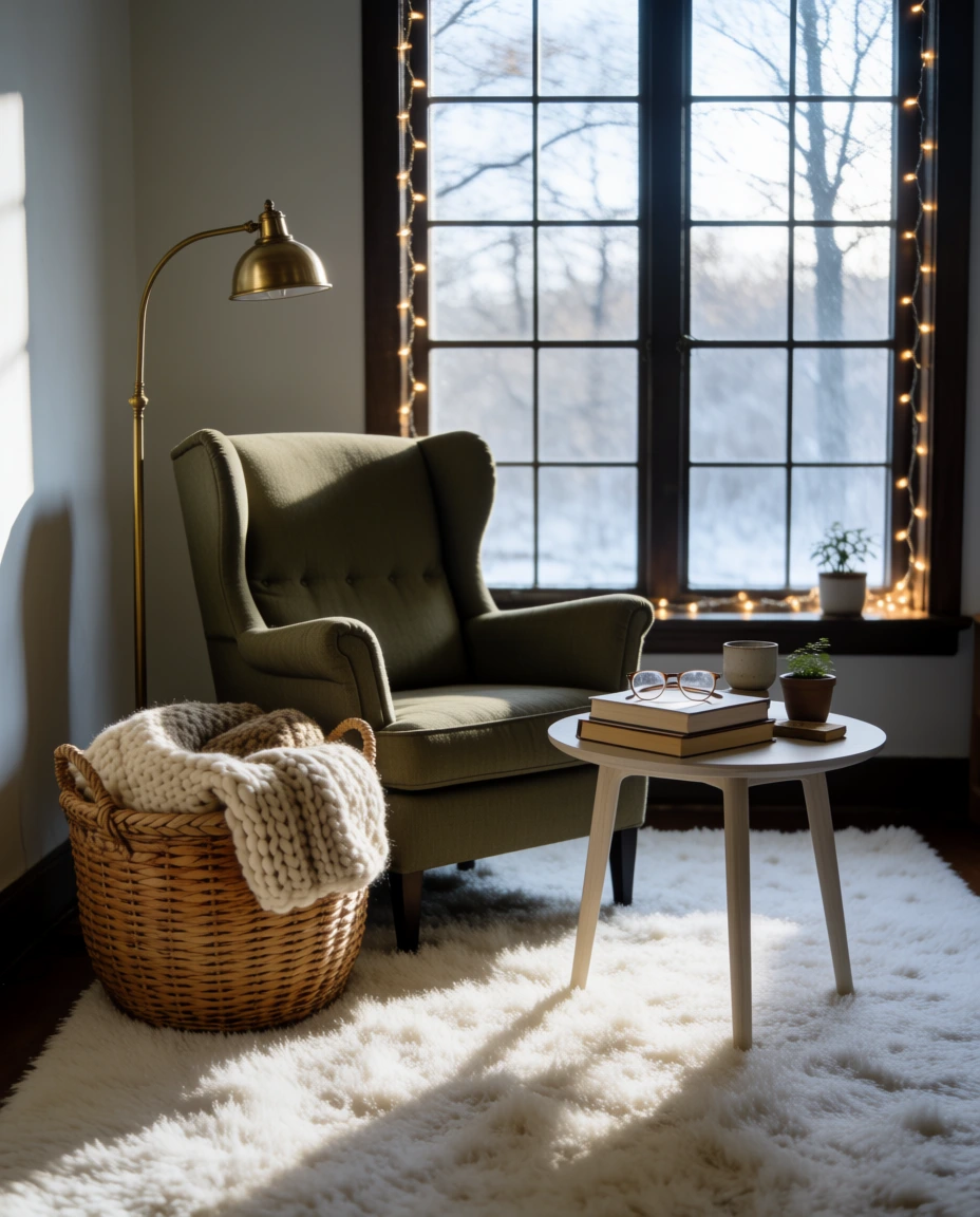 Cozy Reading Nook with Wool Throws 2