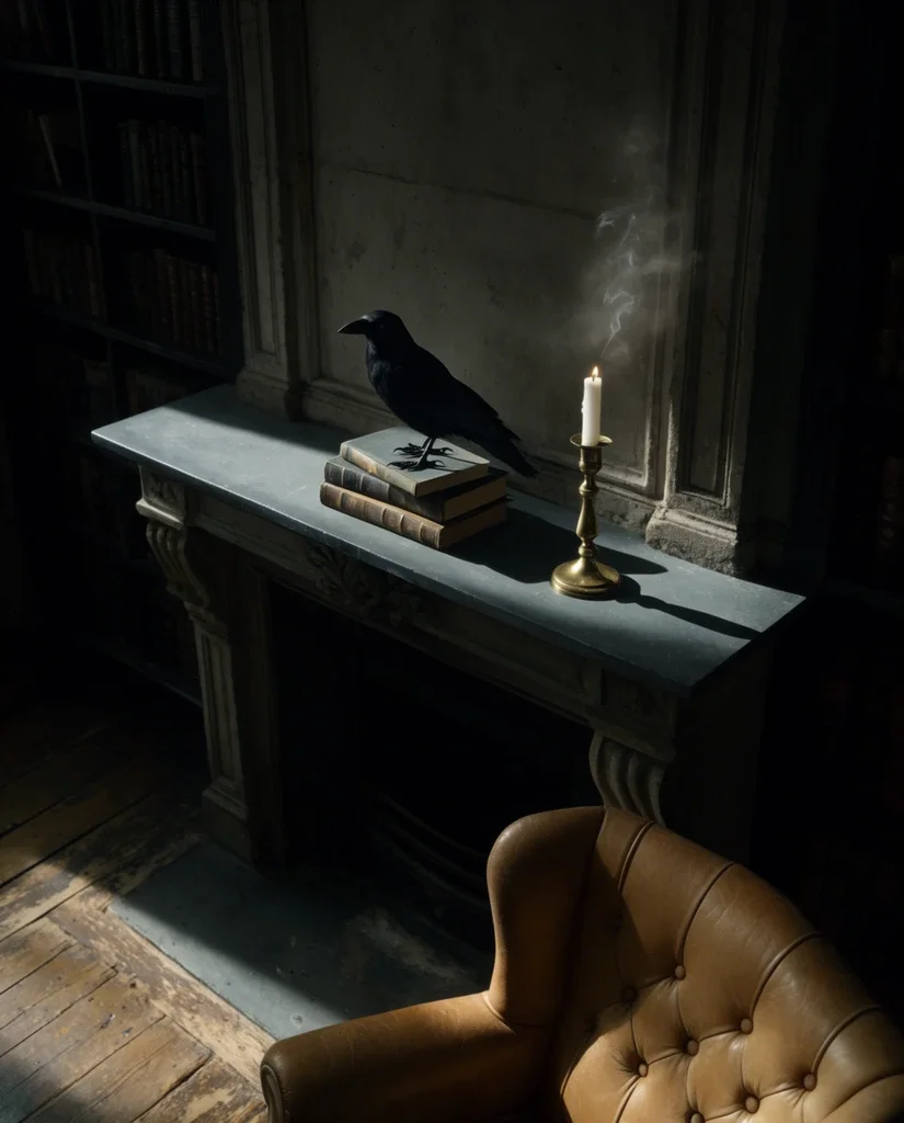 Crow Perched Over Stacked Books 2