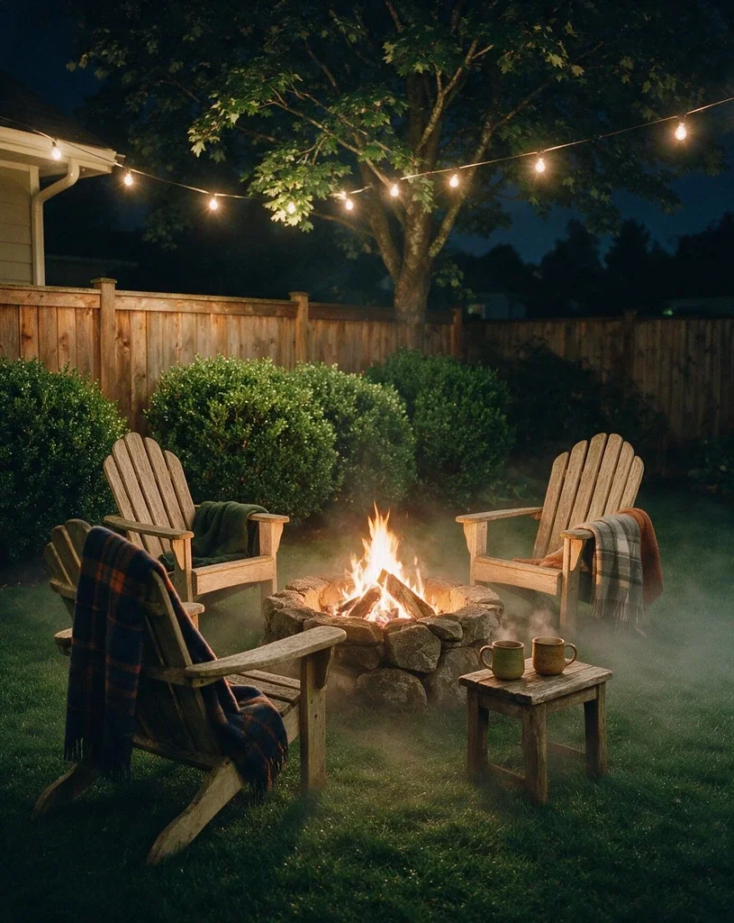 Fog and Firelight in the Backyard 1