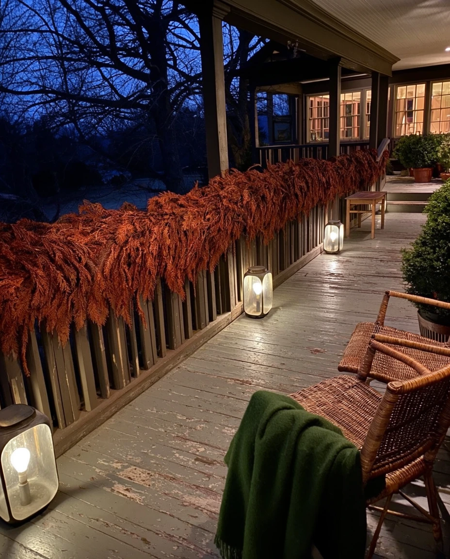 Front Porch Lanterns and Greenery 1