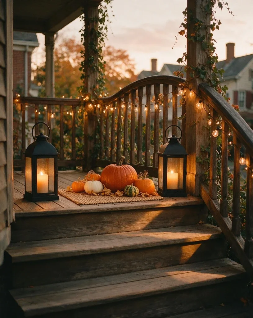 Front Porch Pumpkins and Lanterns 1