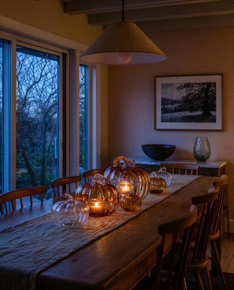 Glass Pumpkins with Candlelight 2