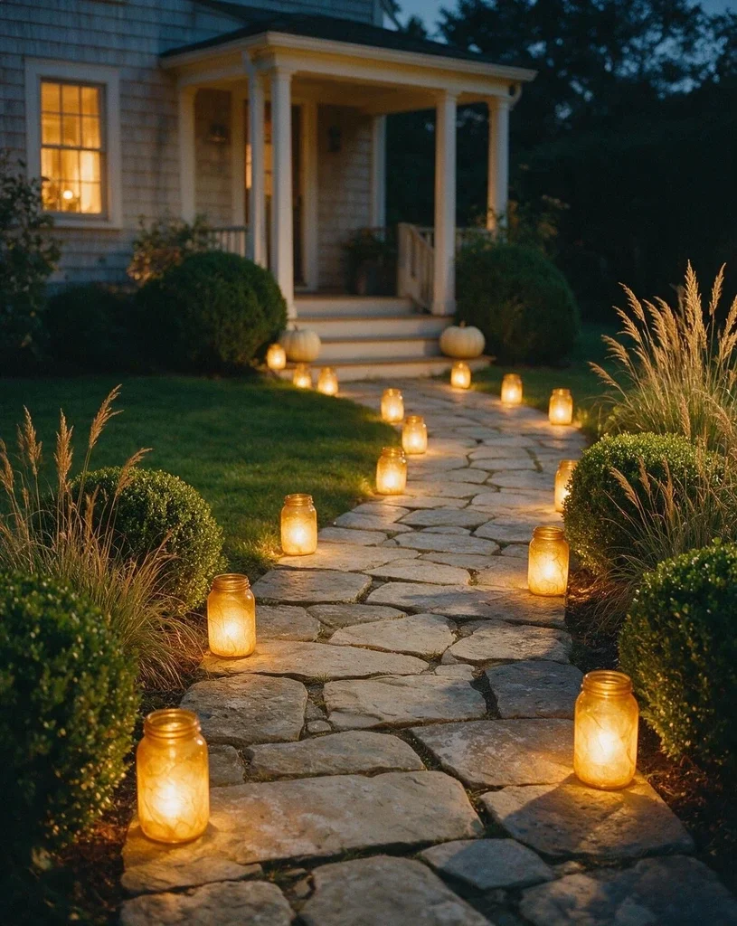 Glowing Jars Along the Walkway 1