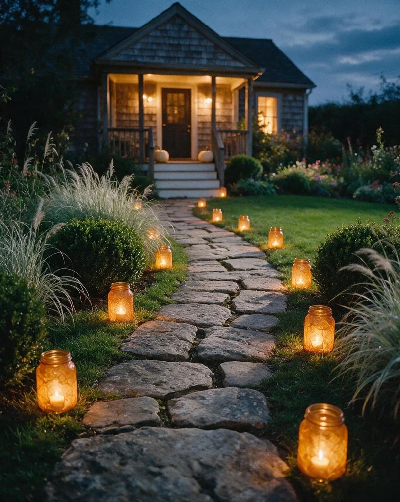 Glowing Jars Along the Walkway 2
