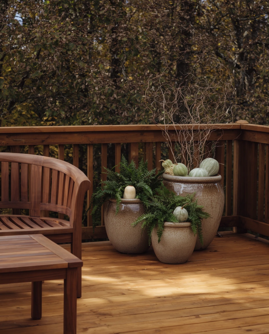 Gourds and Ferns in Planters 2