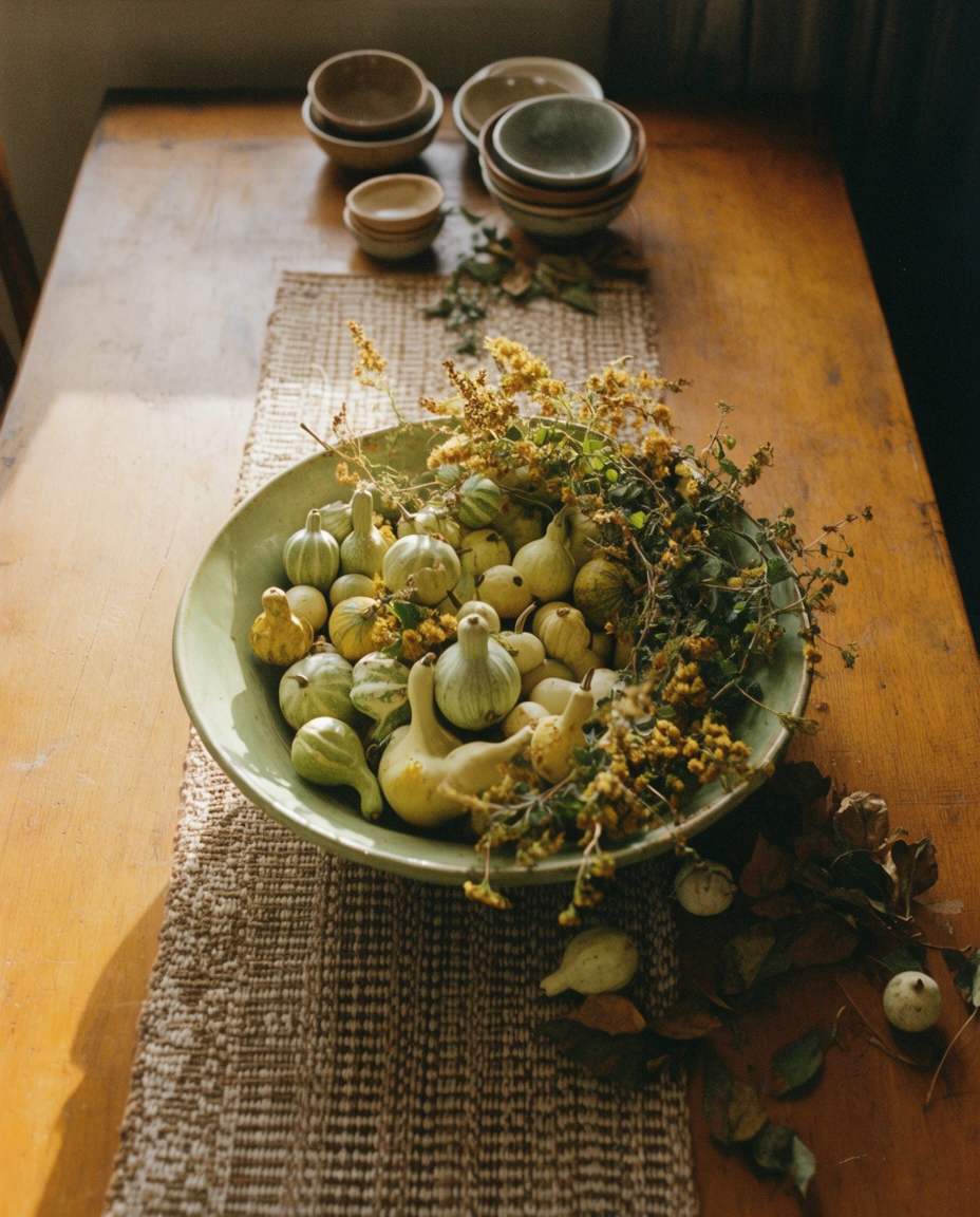 Gourds and Greenery in a Bowl 1