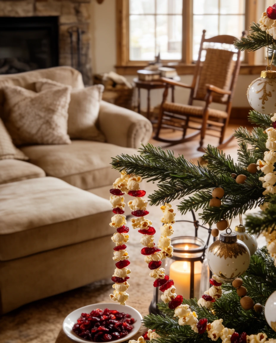 Homemade Popcorn and Cranberry Garland 1