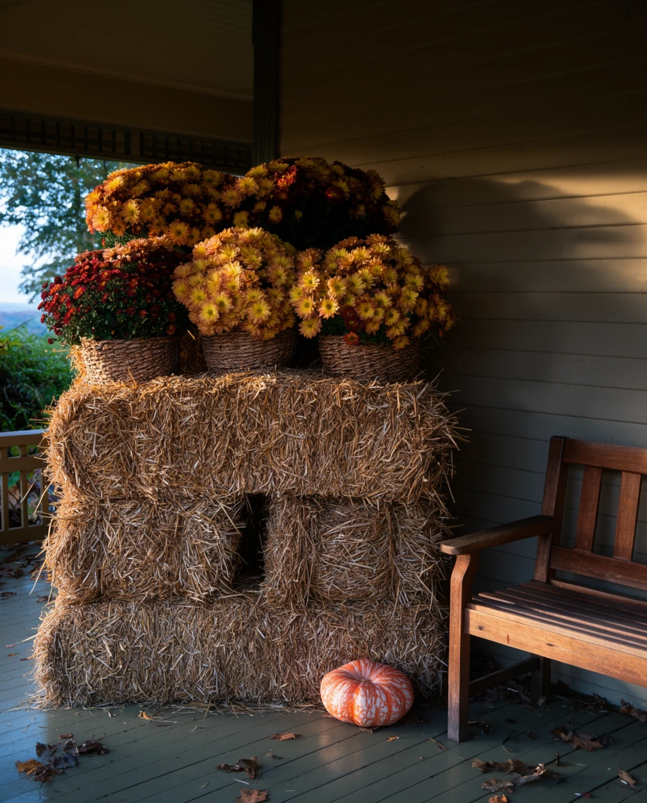 Layered Hay Bales and Mums 2