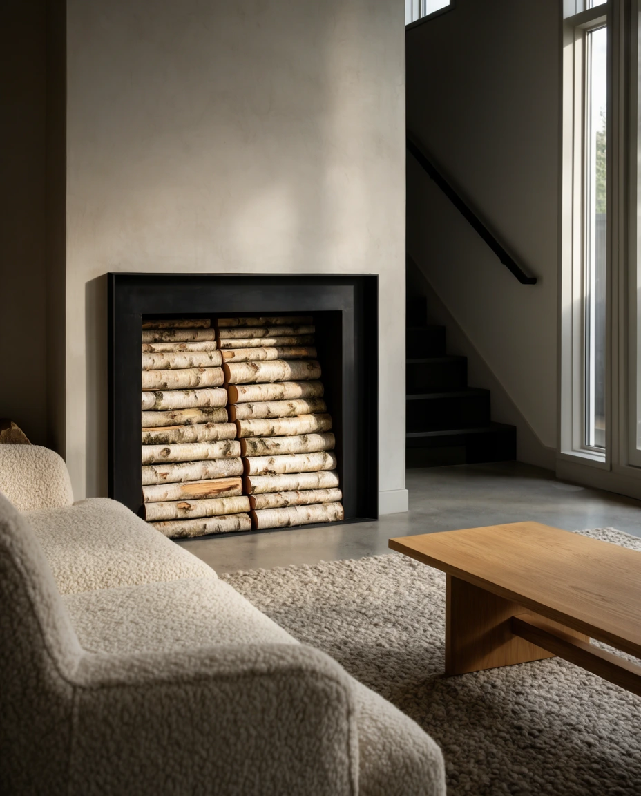 Modern Fireplace with Stacked Logs 1