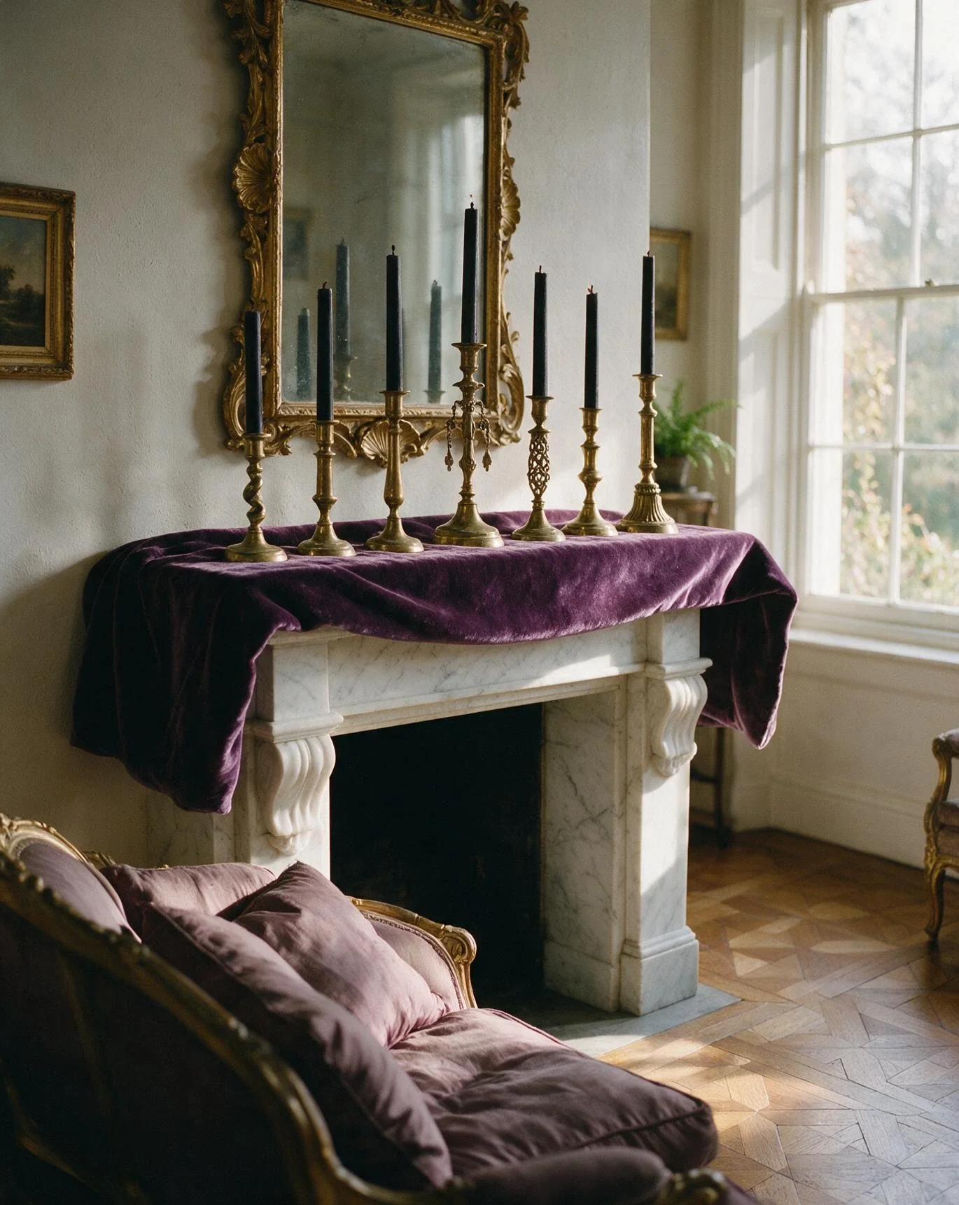 Moody Velvet Runner and Taper Candles 1