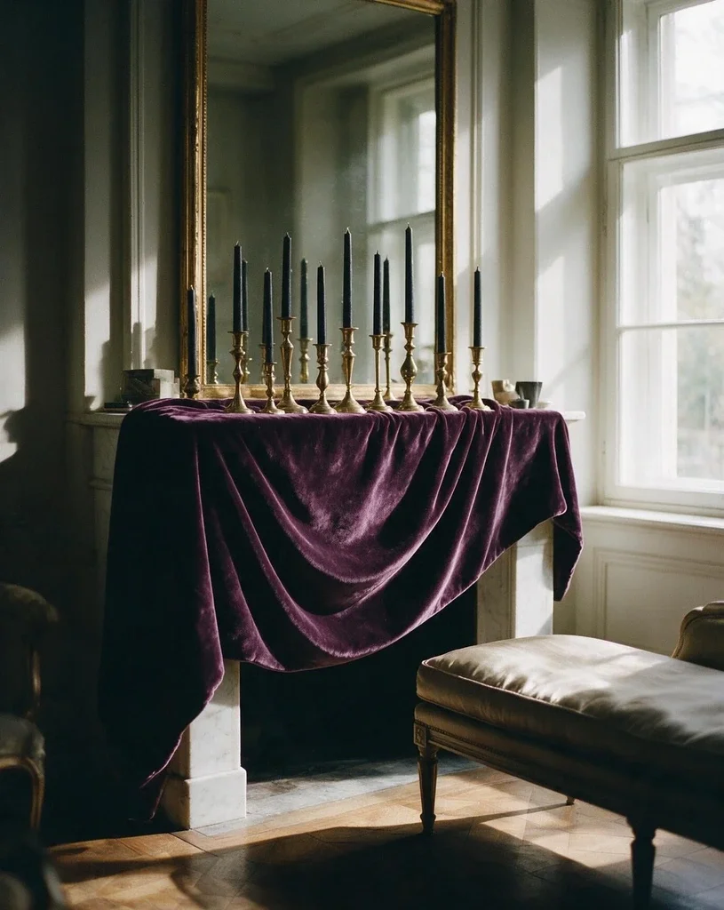 Moody Velvet Runner and Taper Candles 2