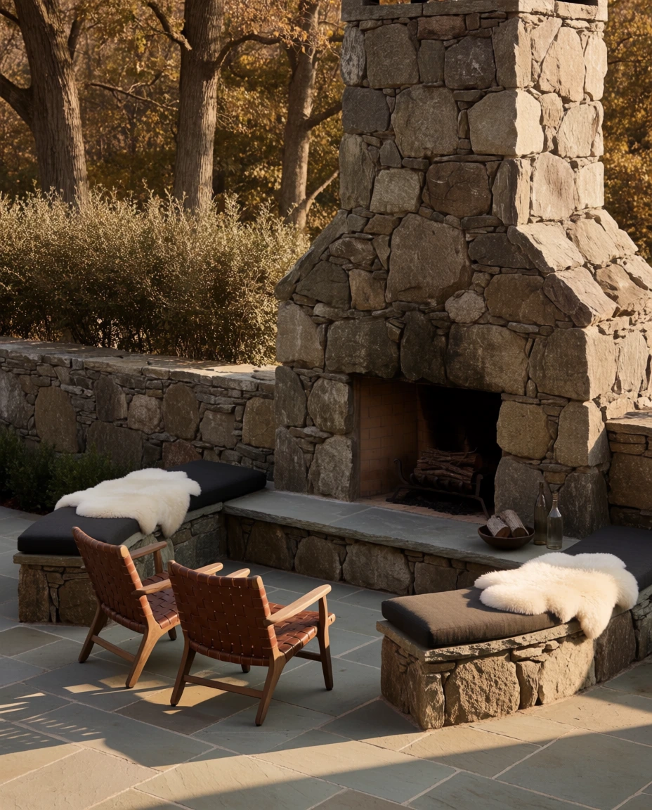 Outdoor Fireplace With Built-In Seating 2