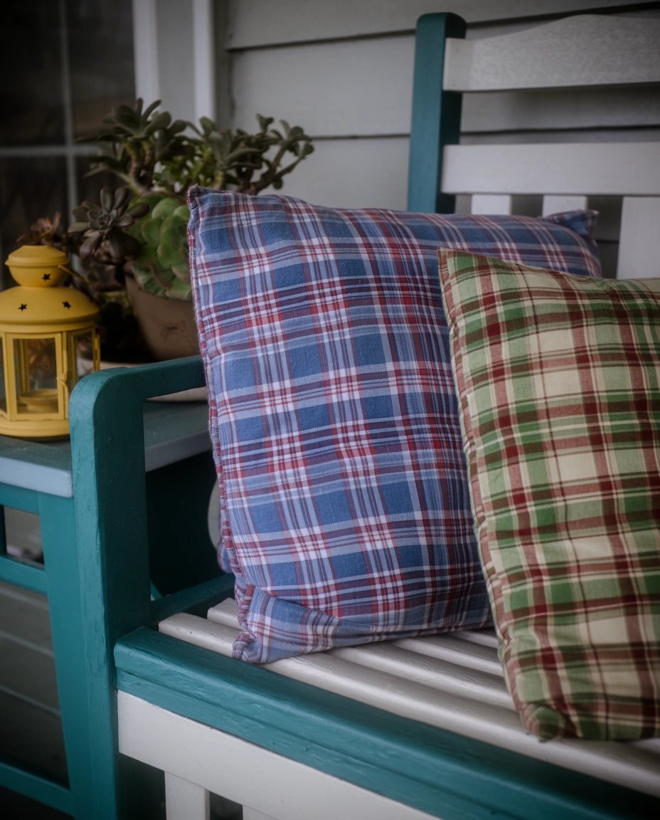 Plaid Pillows for the Bench 1