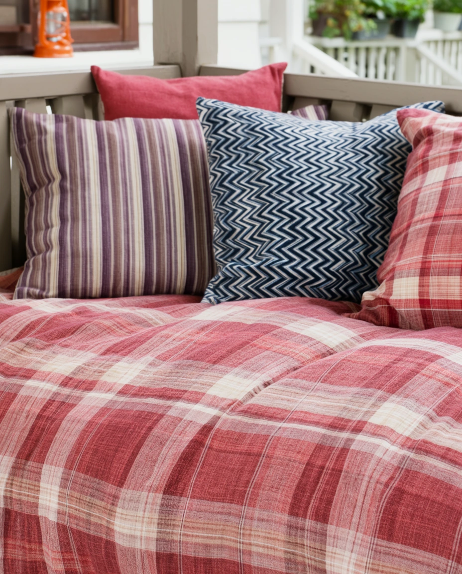 Plaid Pillows for the Bench 2