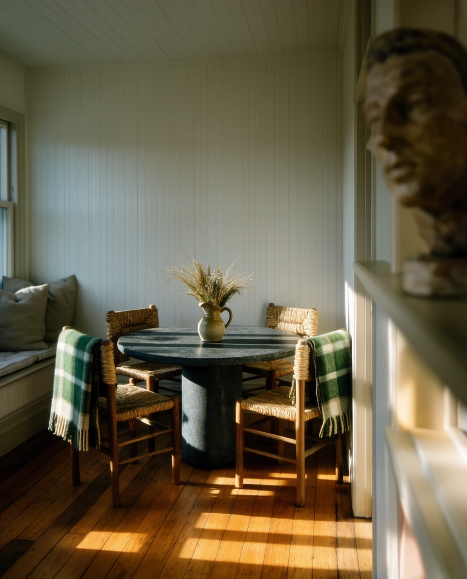 Plaid Throws Over Dining Chairs 1