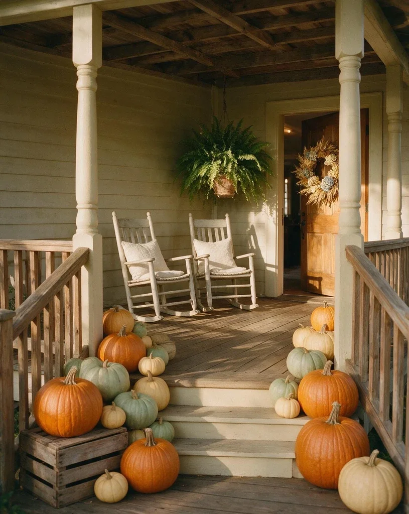 Pumpkins Massed on the Porch 1