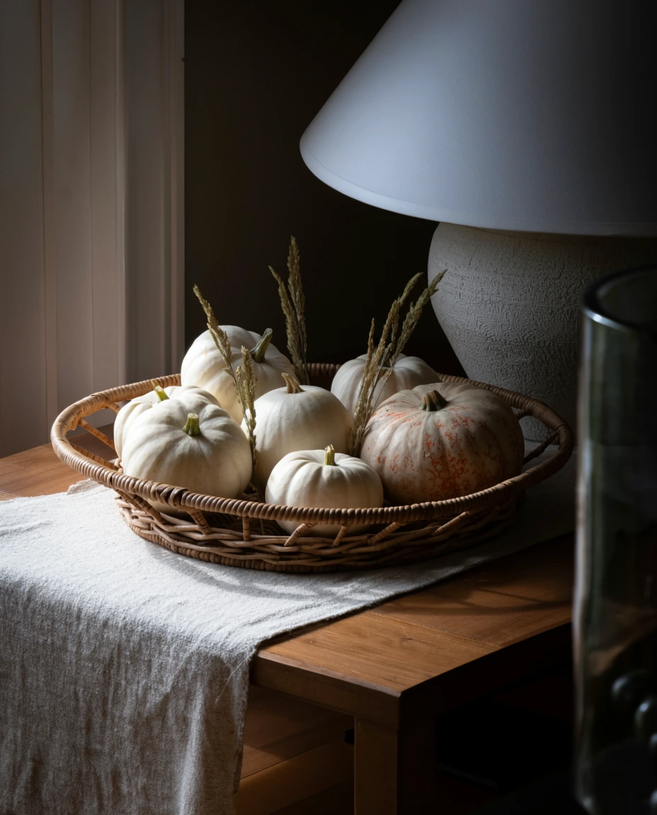 Simple Pumpkin Displays with Rattan 1