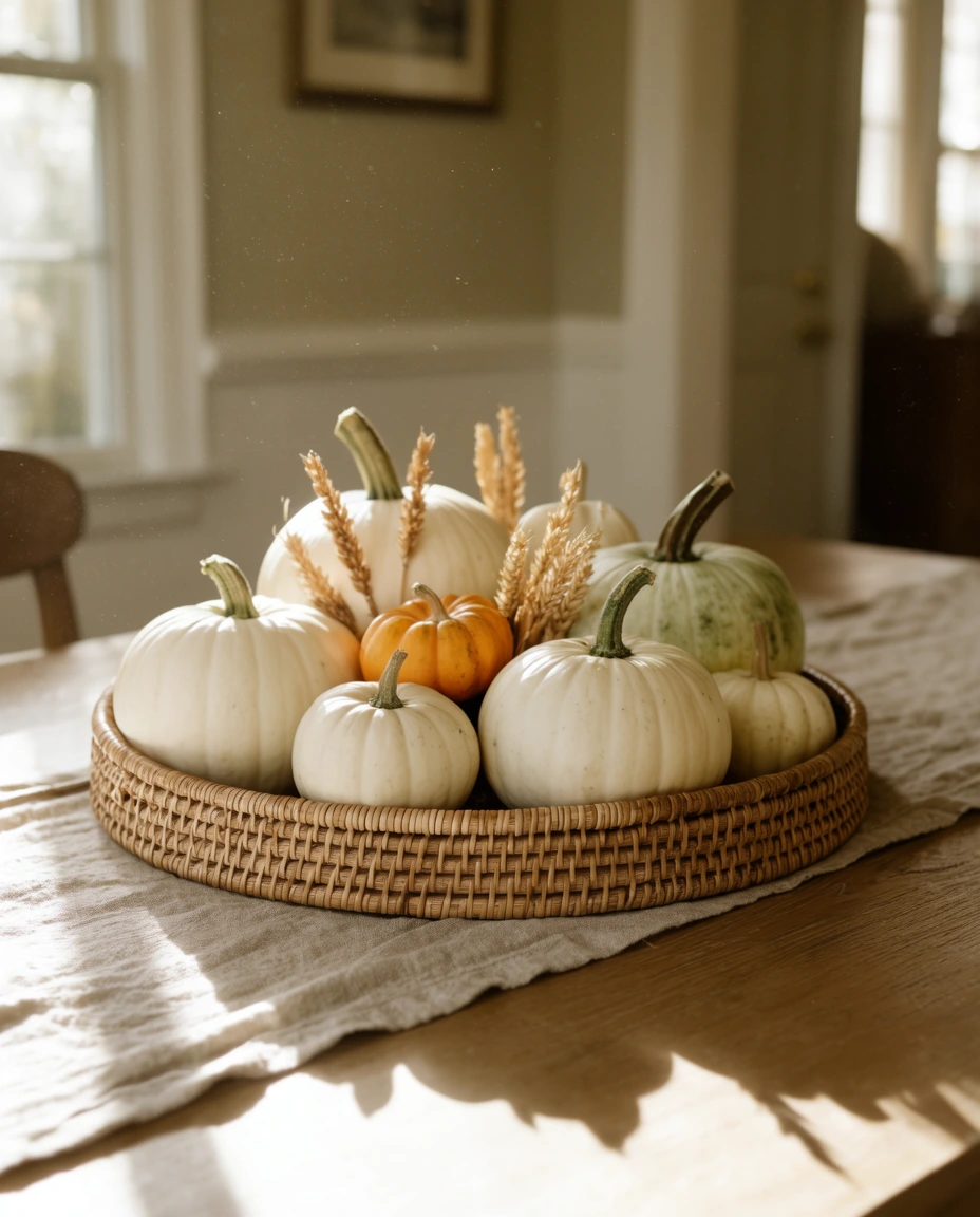 Simple Pumpkin Displays with Rattan 2