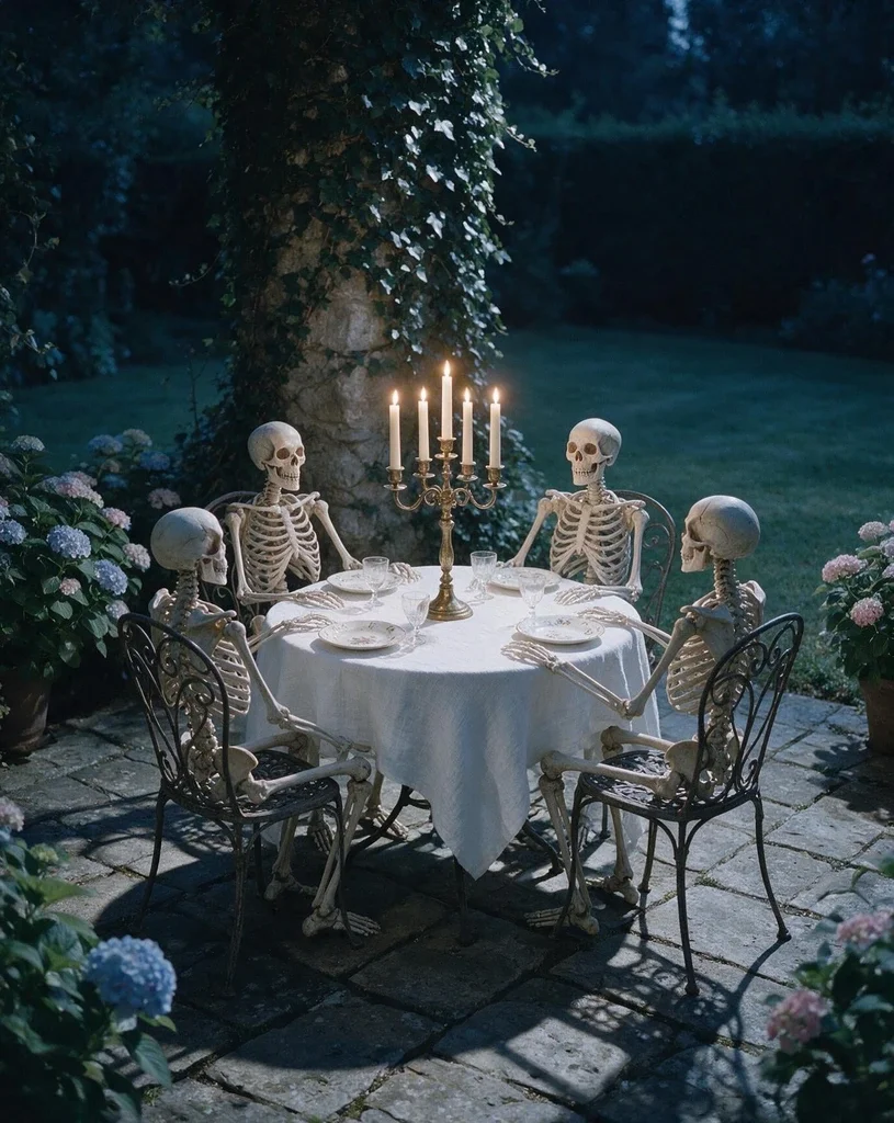 Skeleton Garden Party in Moonlight 1