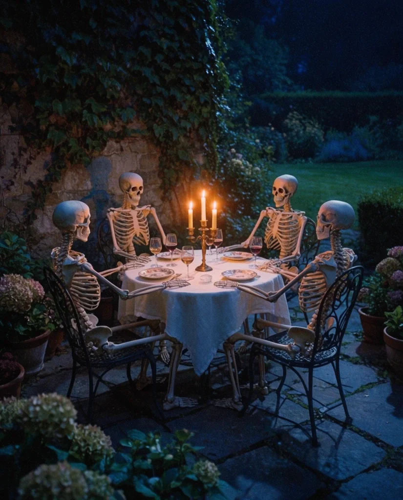 Skeleton Garden Party in Moonlight 2