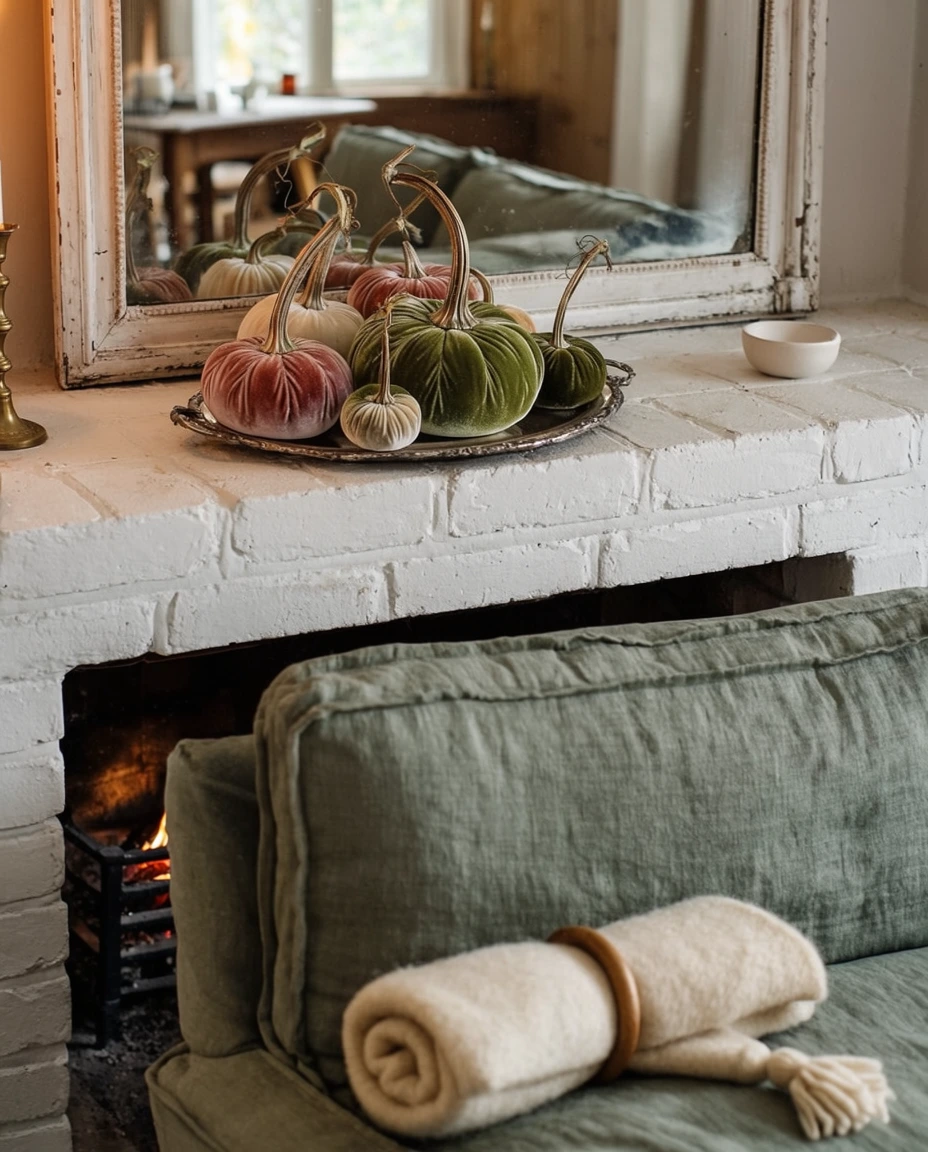 Velvet Pumpkins for the Mantel 2