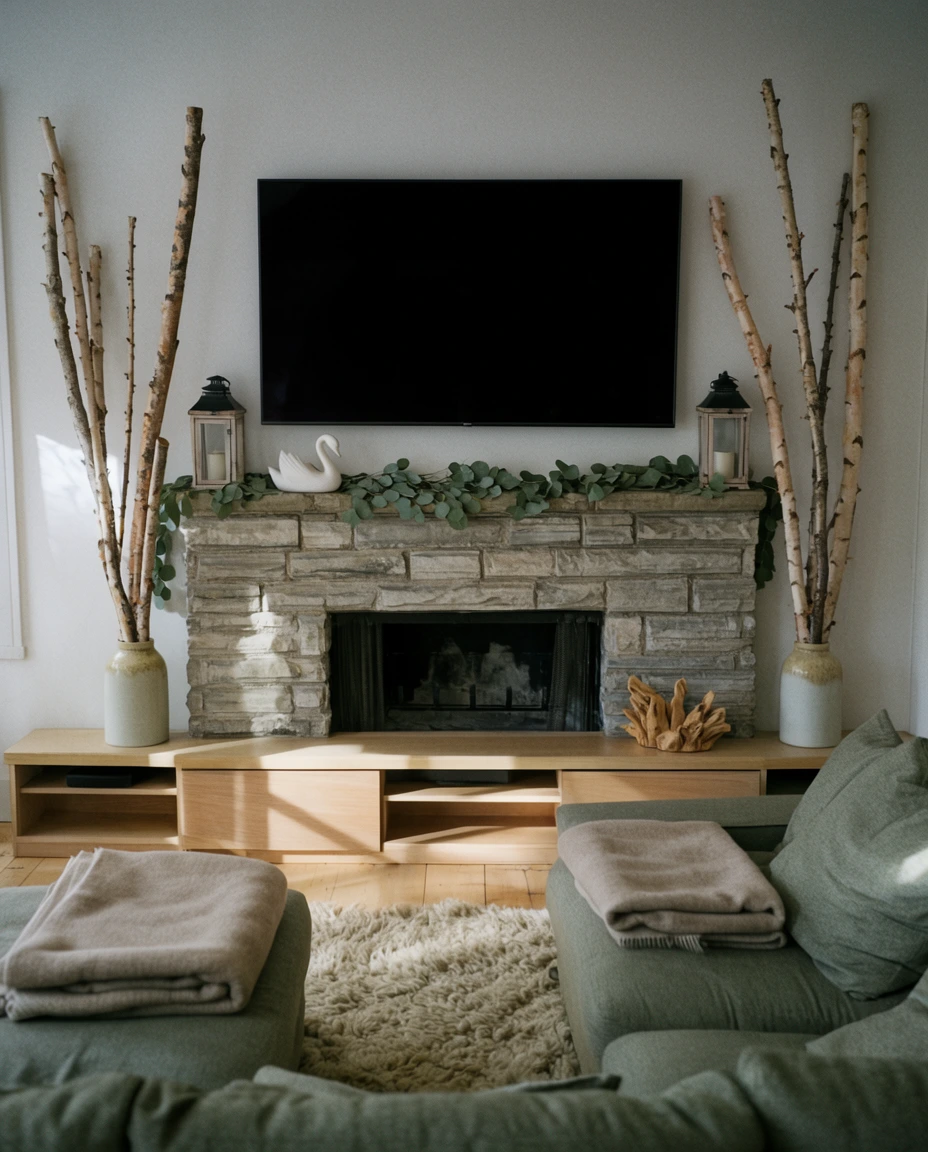 A Wintry Mantel Over the TV 1