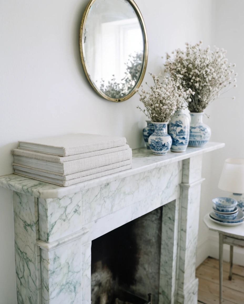 Blue and White Winter Mantel 1